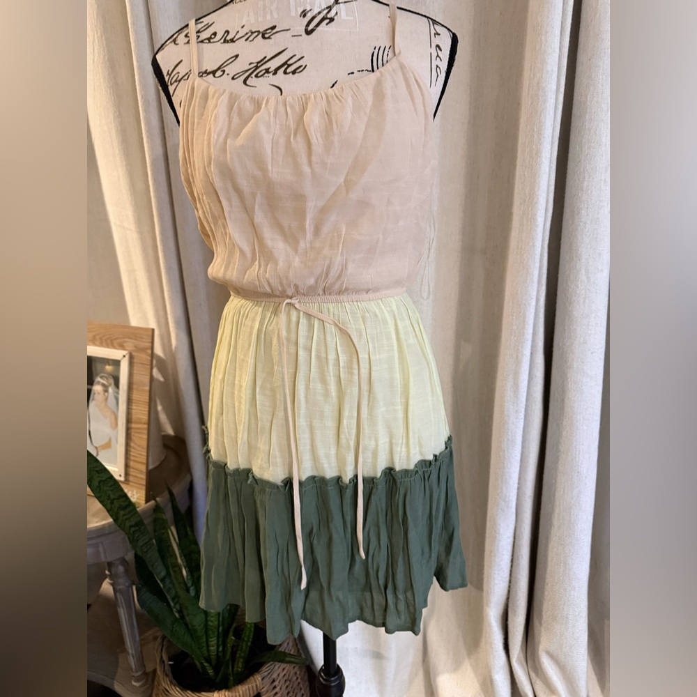 AUW Cream, Yellow, and Green Mini Dress
